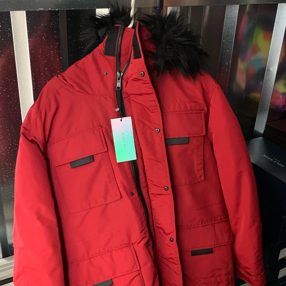 Zara Man red parka, new with tags.